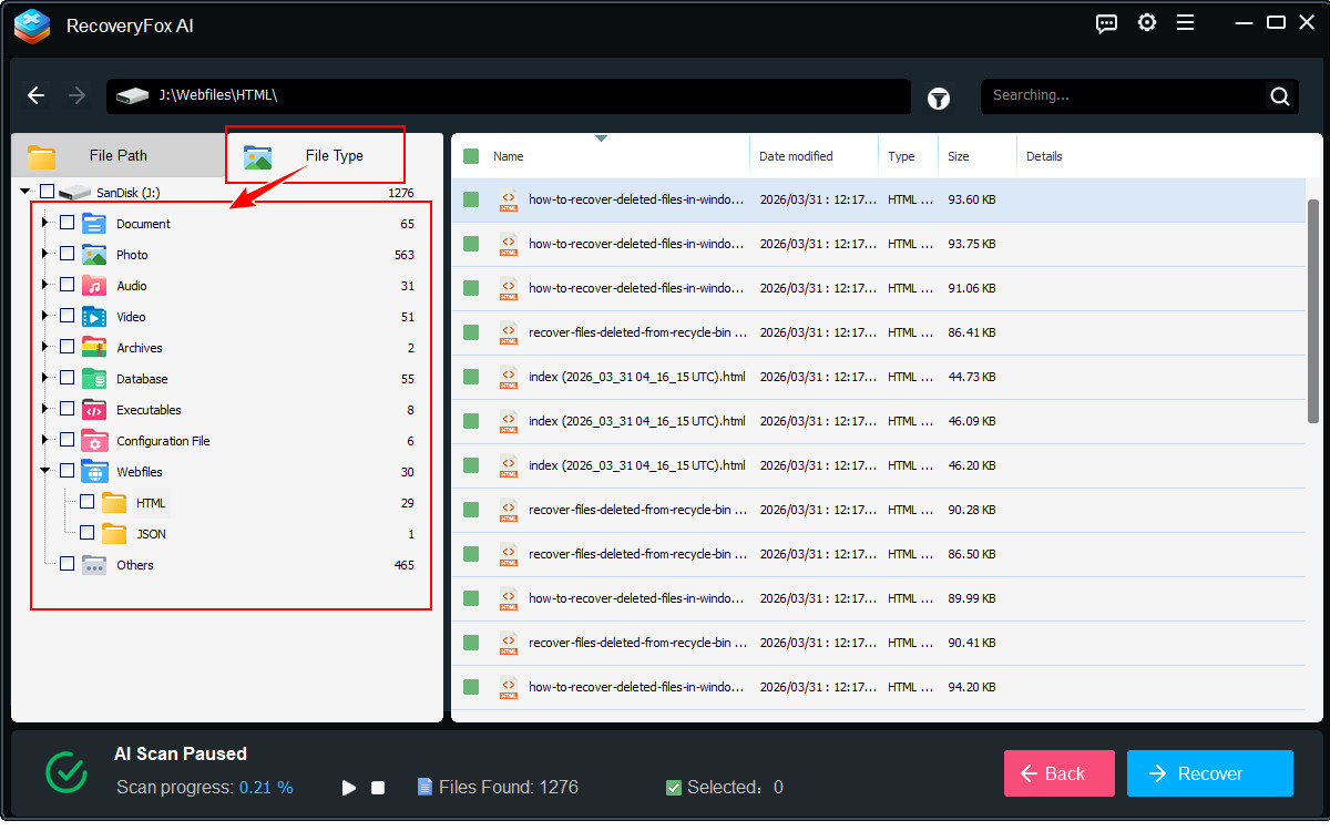 Filtrar por tipo de archivo