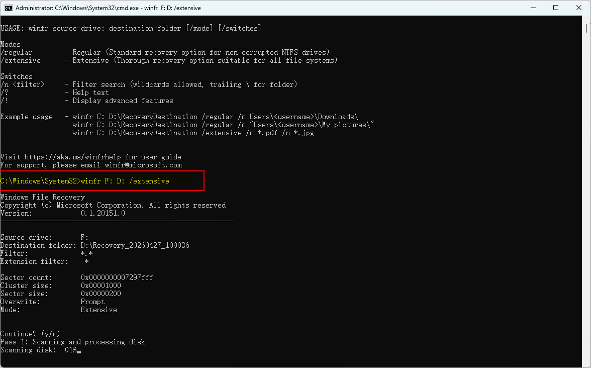 Recuperar archivos formateados rápidamente con Windows File Recovery