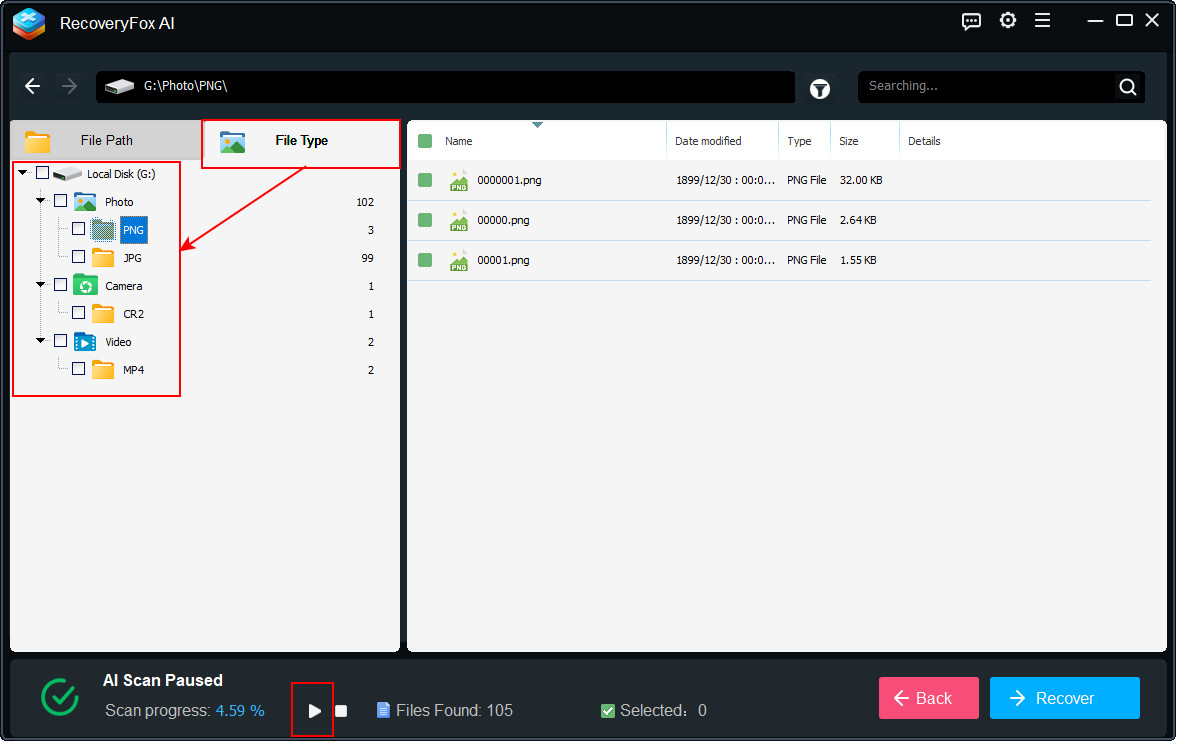 Filtrar los archivos encontrados en la memoria USB formateada