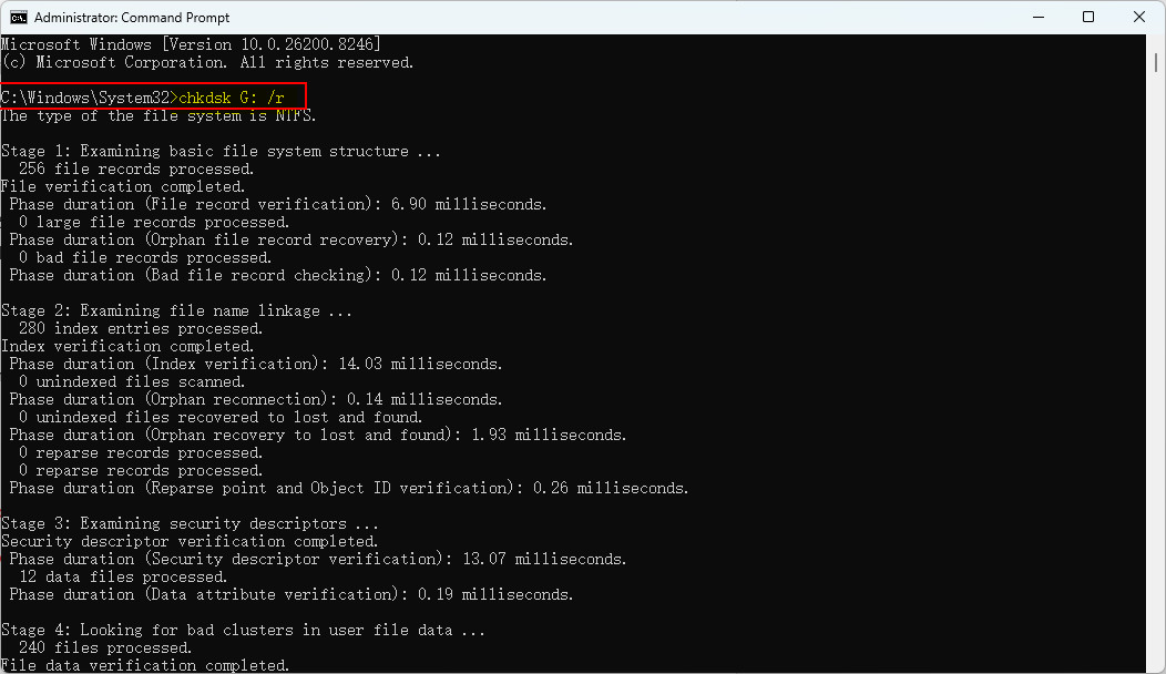 Recuperar datos de USB formateado usando CHKDSK