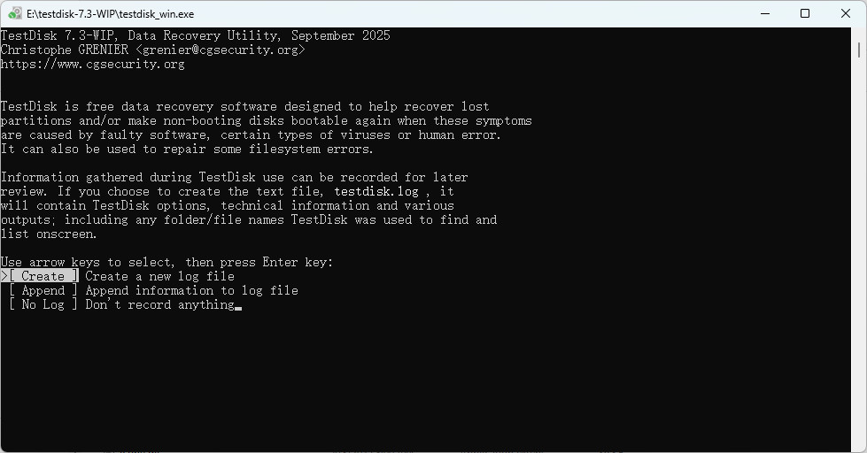 Crear un archivo de registro con TestDisk