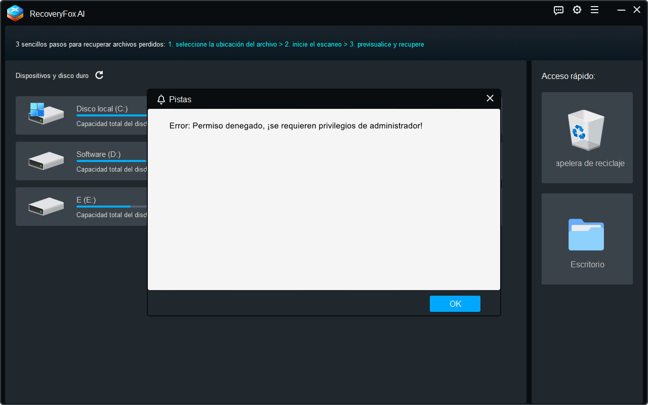 Mensaje de error al instalar RecoveryFox