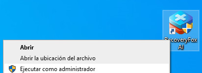 Iniciar RecoveryFox como Administrador