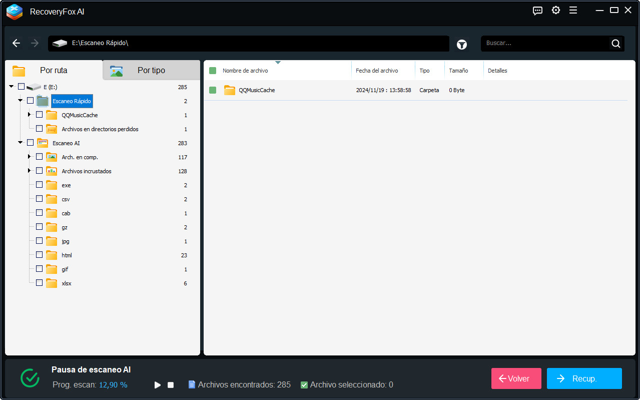 Resultados escaneados de RecoveryFox AI