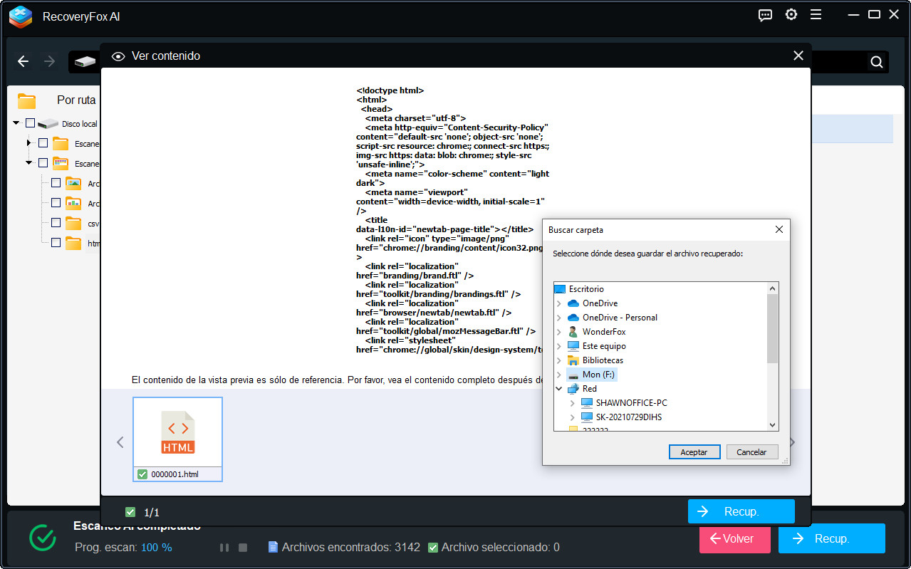 Previsualizar y recuperar desde la unidad interna