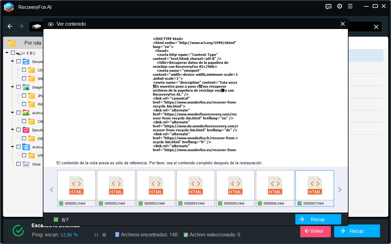 RecoveryFox AI Vista Previa de Archivos Web