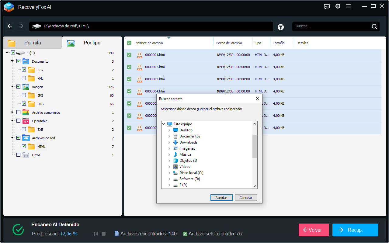 RecoveryFox AI Opciones de Recuperación