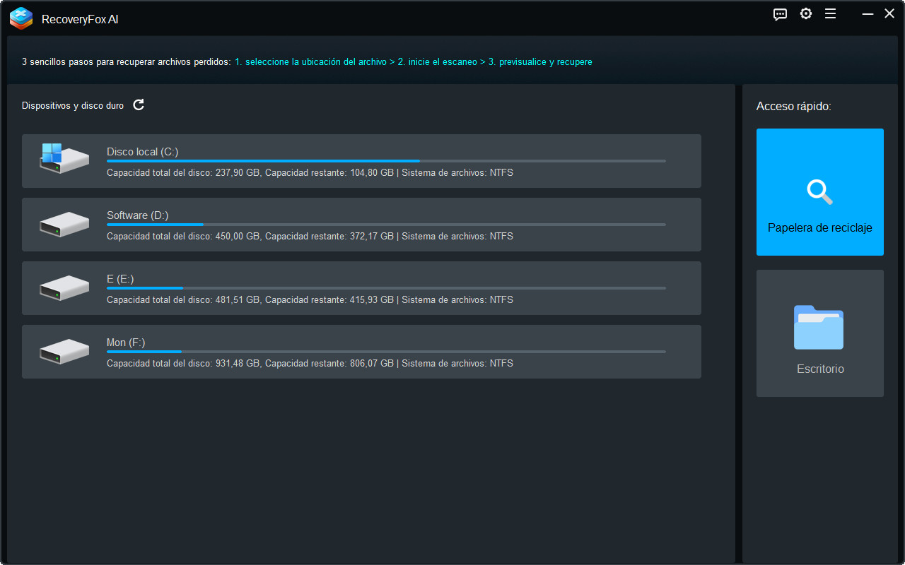 Seleccionar la Papelera de Reciclaje como Ubicación