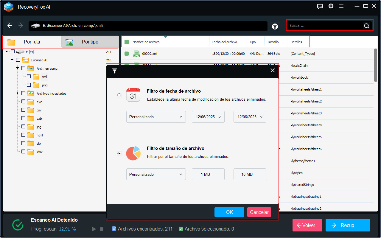 Localizar archivos con filtros