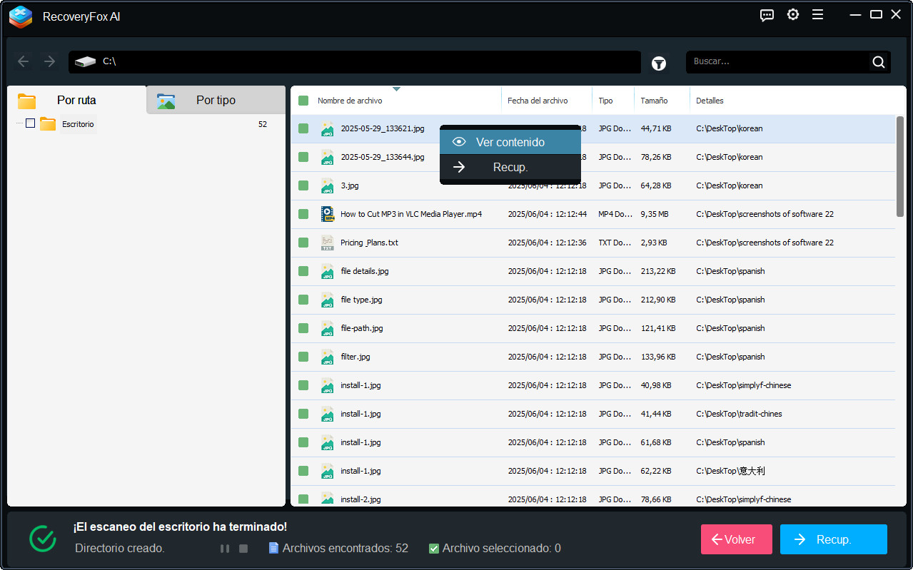 Previsualizar y recuperar