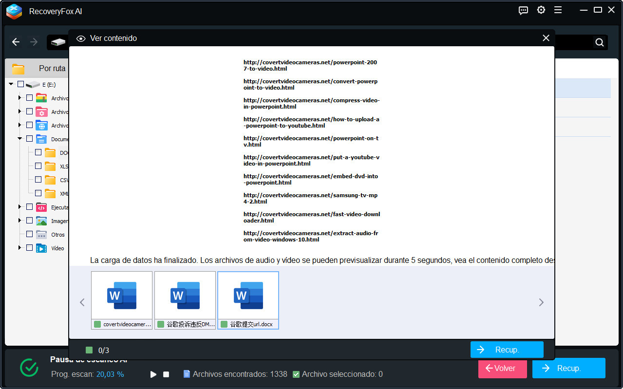Previsualizar y recuperar