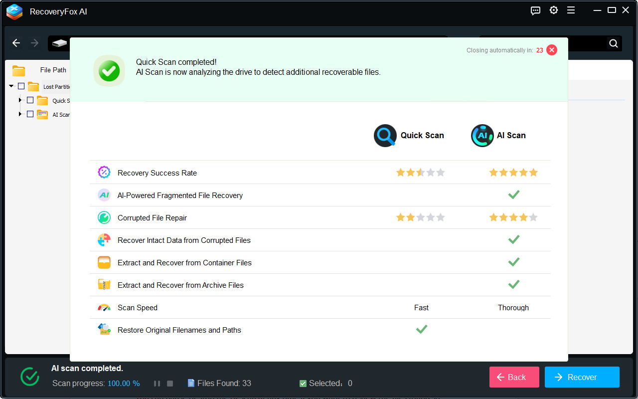 Escanear la partición perdida en busca de datos recuperables