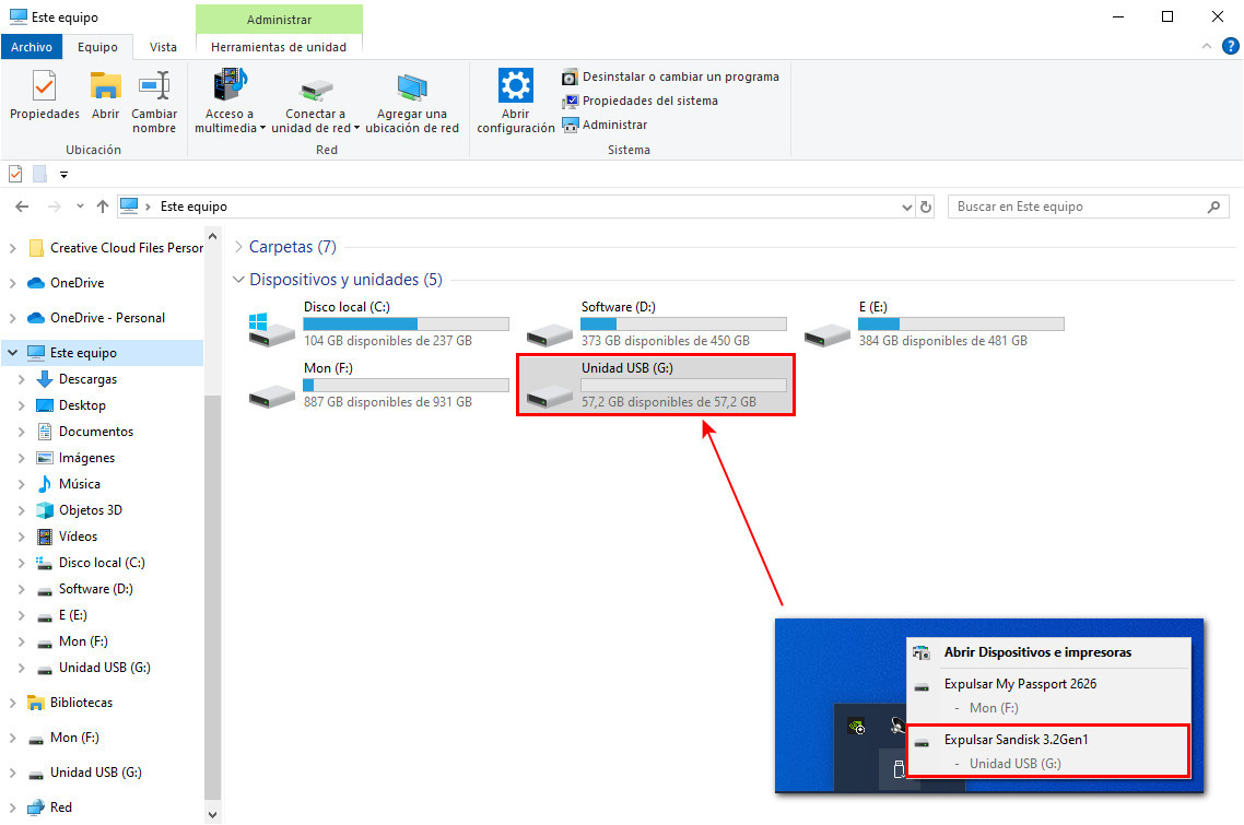 Conecta tu USB a la PC
