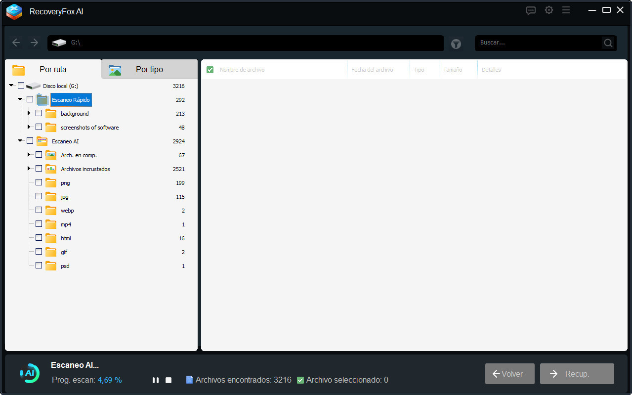 Iniciar escaneo de la memoria USB