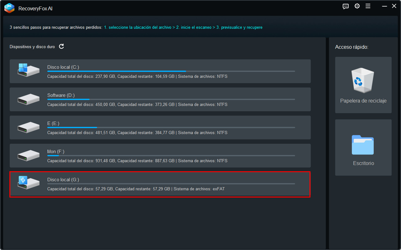 Selecciona la ubicación de los archivos