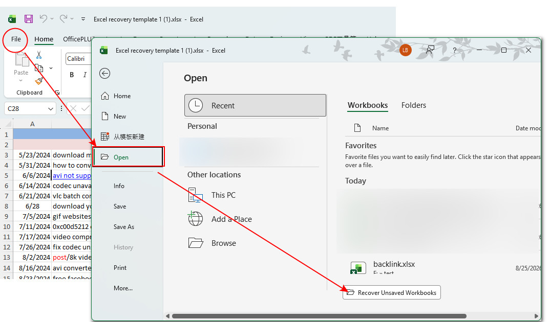 Recuperar libros no guardados en Excel