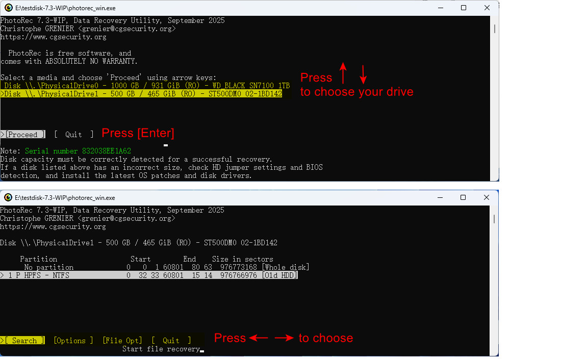 Configuración de Recuperación en QPhotoRec