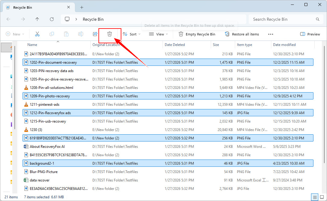 Vaciar la Papelera de reciclaje en el Explorador de archivos