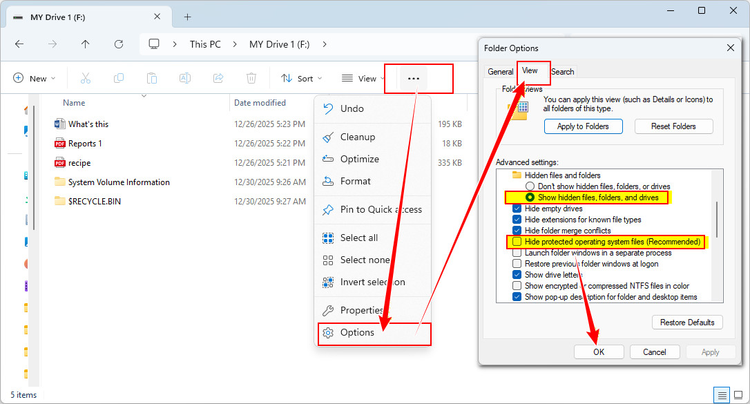 Habilitar carpeta $RECYCLE.BIN