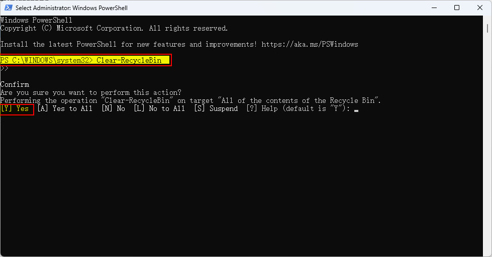 Vaciar la Papelera de reciclaje con PowerShell en Windows