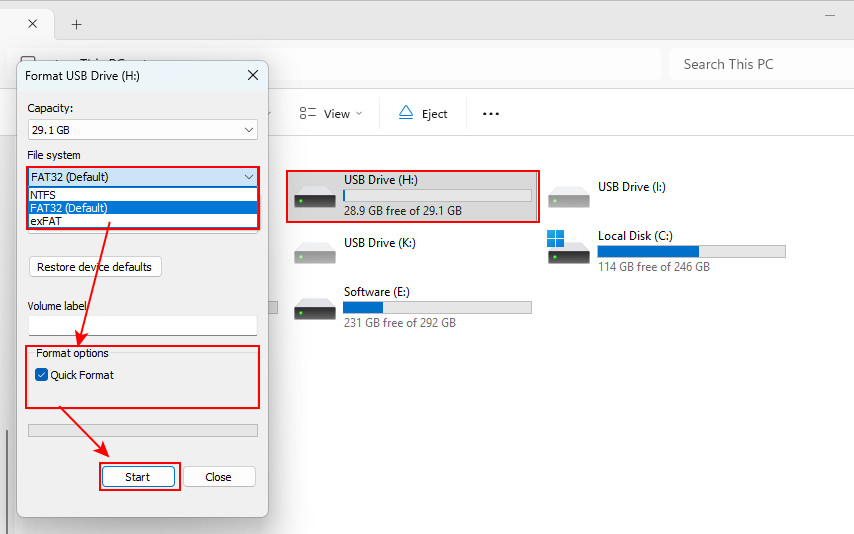 Formatear una unidad USB en el Explorador de archivos