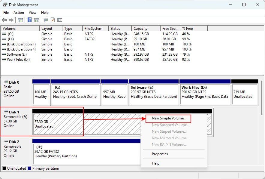 Eliminar el volumen de una unidad USB RAW