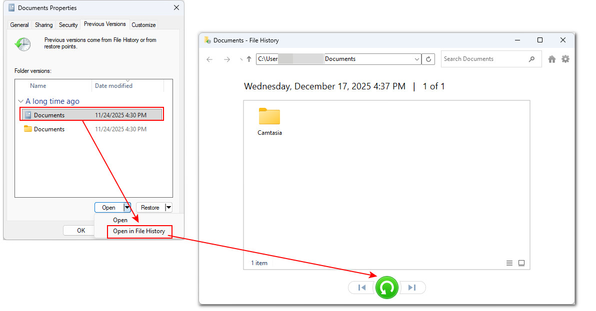 Recuperar archivos eliminados con Historial de archivos en Windows 11