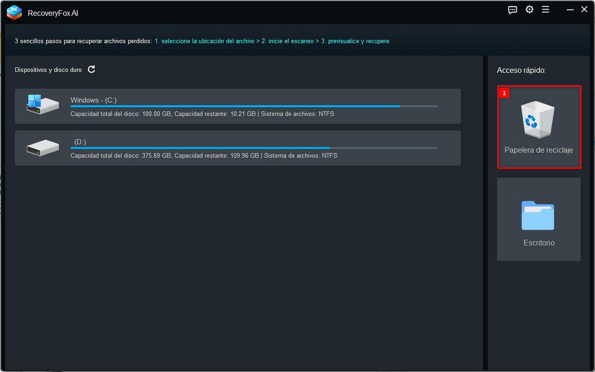 Seleccionar Papelera de reciclaje para escanear