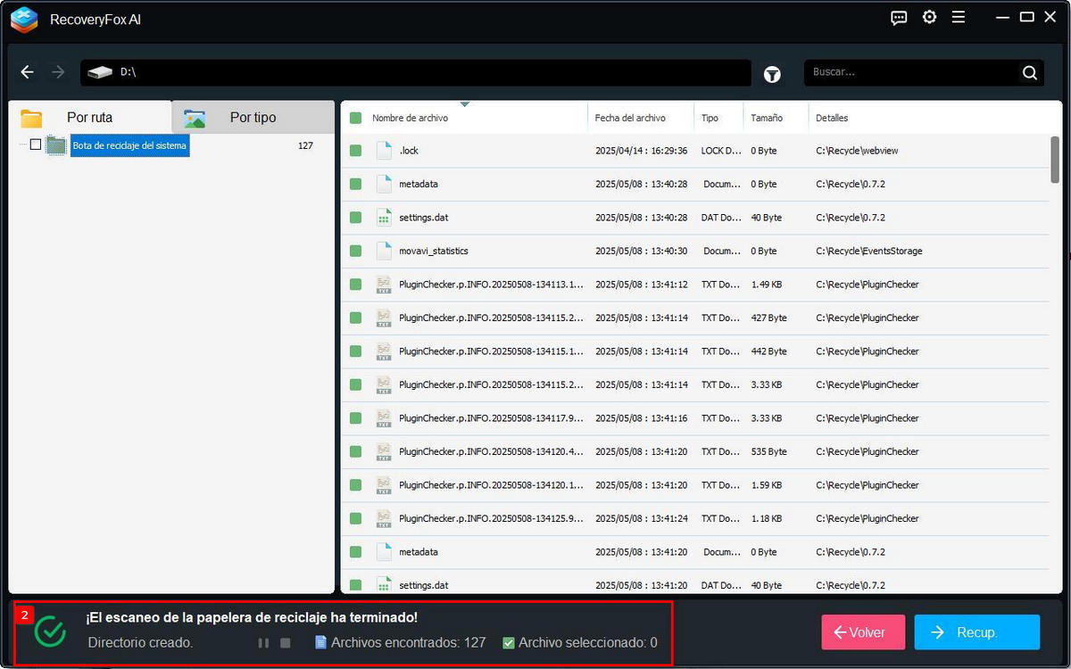 Escanear la Papelera de reciclaje vaciada
