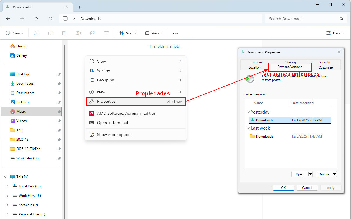 Abrir Versiones anteriores